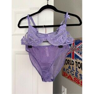Lilac Mesh Lingerie Set Size M — Auden Panties + Unlined Heart Bra